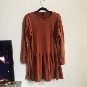 Burnt Orange Sweatshirt Trapeze Dress
